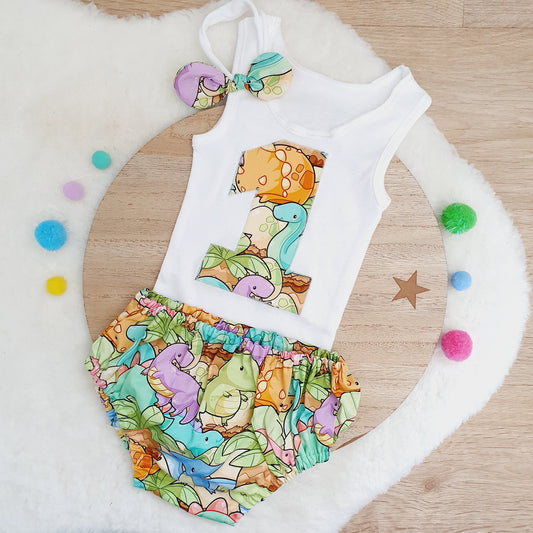 DINOSAURS Girls 1st Birthday - Cake Smash Outfit, Size 0