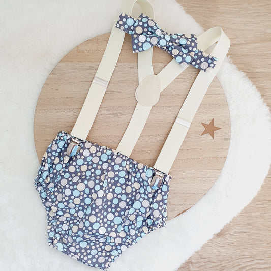 CREAM / BLUE Boys Cake Smash Outfit, Size 0