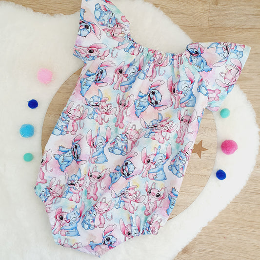 STITCH print Baby Girl Playsuit, Size 1, 1st Birthday / Cake Smash Outfit