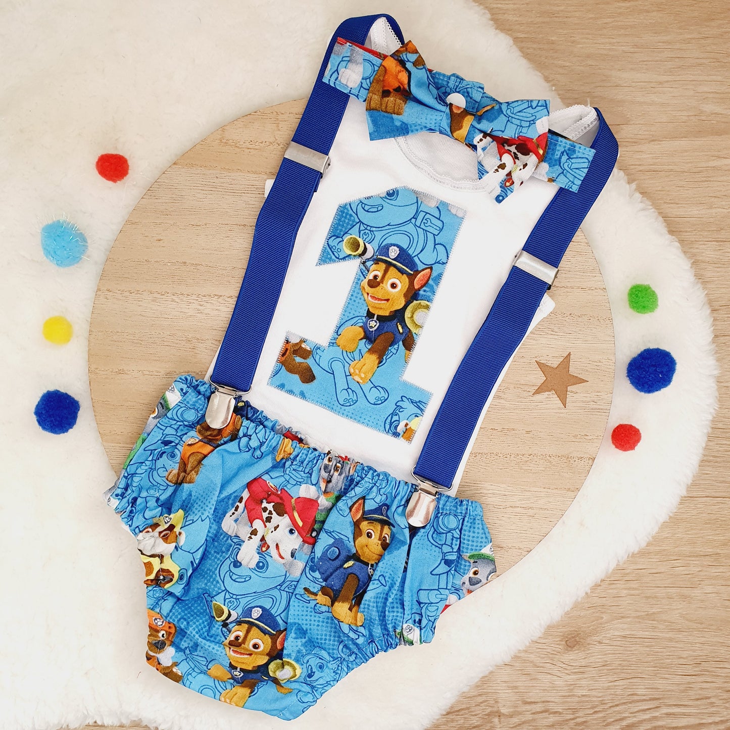 Paw Patrol print Boys 1st Birthday Outfit, Size 0