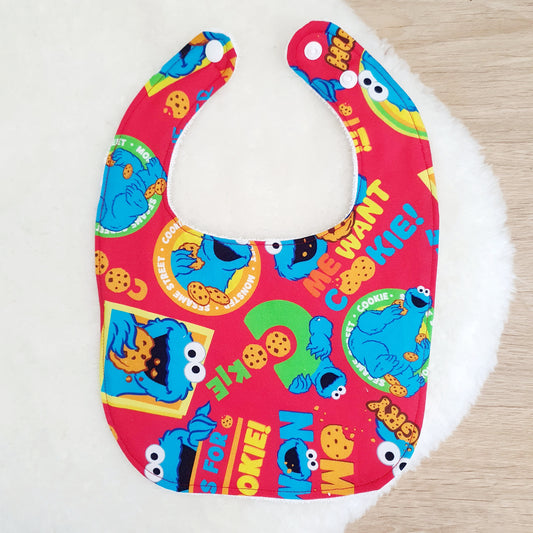 COOKIE MONSTER print Bib, Handmade Baby Bib, Feeding Bib