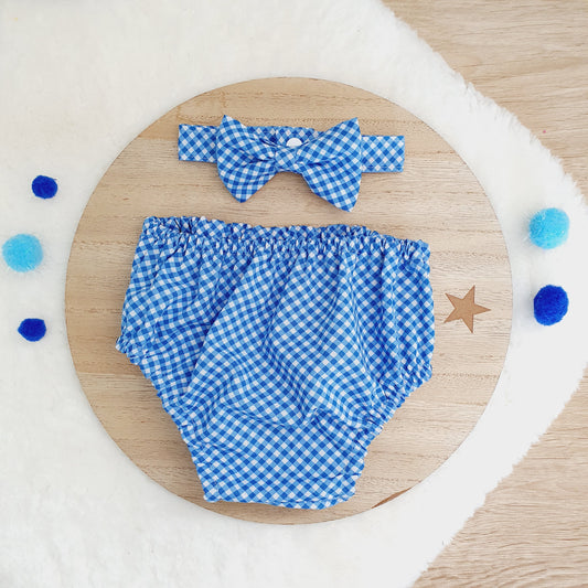 Blue Gingham Boys Cake Smash Outfit, Size 0