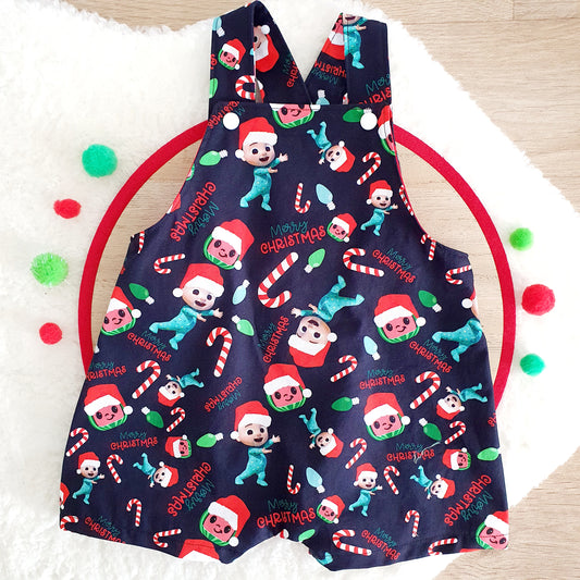 CHRISTMAS COCOMELON print Overalls, Baby Overalls, Short Leg Romper, Size 1