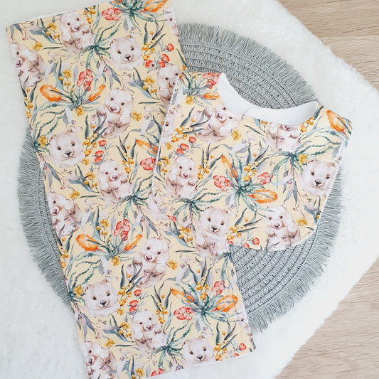 WOMBAT Baby Bib and Burp Cloth Gift Set, Baby Shower Gift, Newborn Gift, Australian Baby Gift