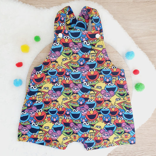 SESAME STREET print Overalls, Baby Overalls, Short Leg Romper, Size 1