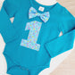 Boys 1st Birthday Teal Long Sleeve Bodysuit, Size 2, Sprinkles print