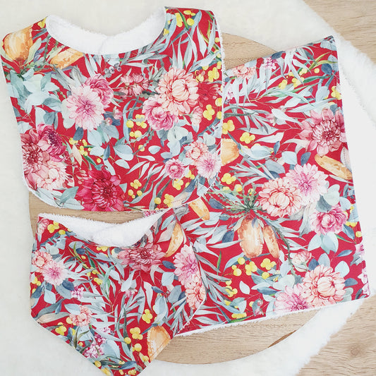 BUSH FLORALS Baby Bibs and Burp Cloth Gift Set, Baby Shower Gift, Newborn Gift, Australian Baby Gift