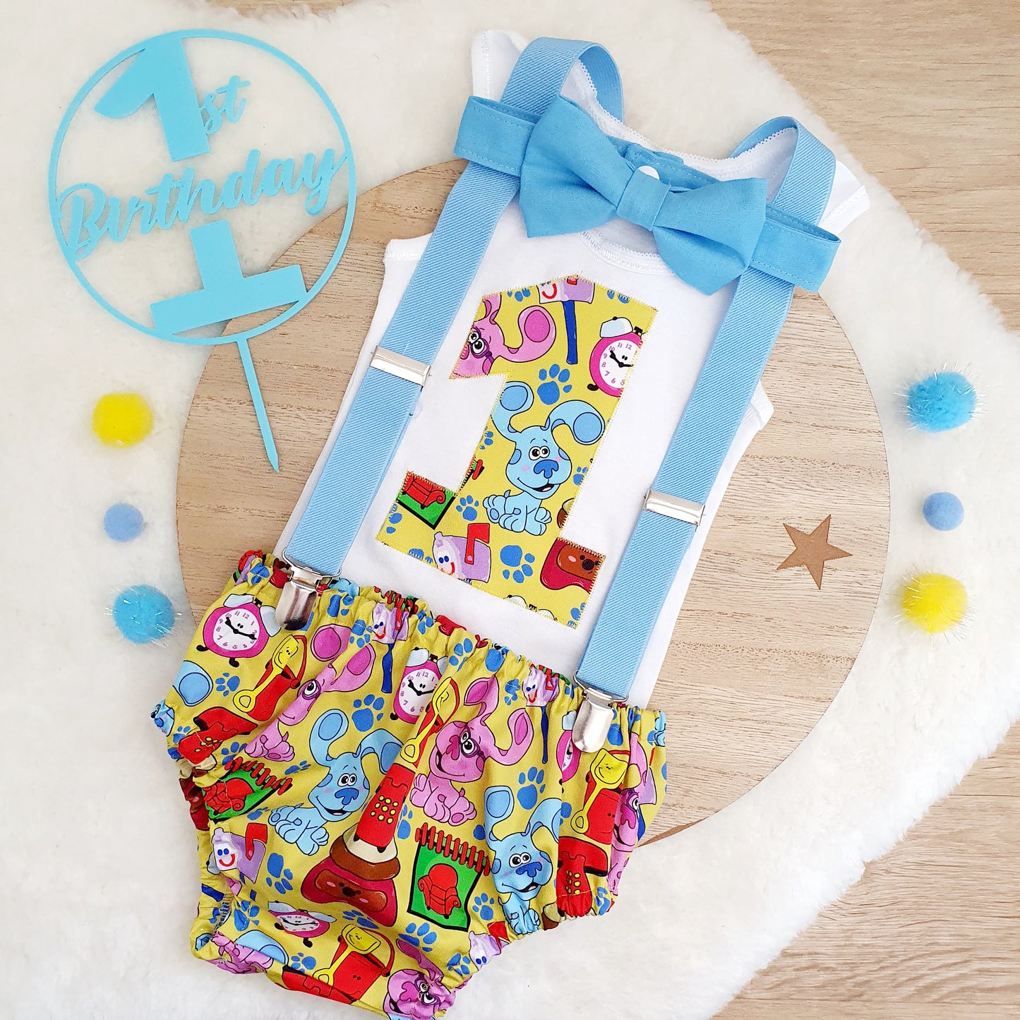 BLUES CLUES print Boys 1st Birthday Outfit, Size 0