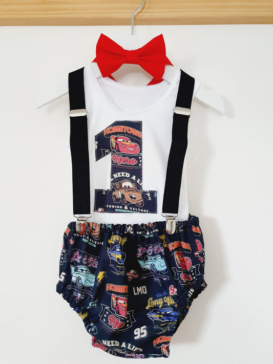 CARS Boys 1st Birthday Outfit, Size 1