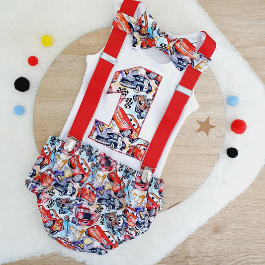CARS print Boys 1st Birthday Outfit, Size 0