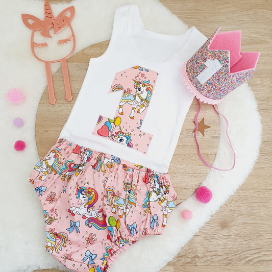 Rainbow Unicorn Girls Cake Smash / 1st Birthday Outfit, Girls First Birthday, Size 0