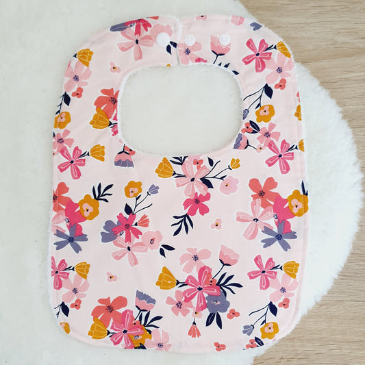 Floral Bib, Handmade Baby Bib, Large Feeding Bib