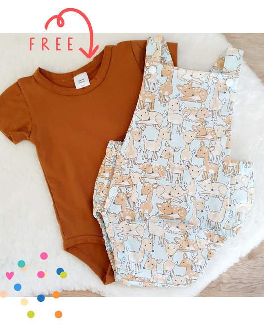 FAWN print Baby Romper, Size 1 with BONUS Short Sleeve Bodysuit