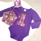 *SALE* Floral Short Sleeve 1st Birthday Bodysuit, Bib and Crown Set, Size 1