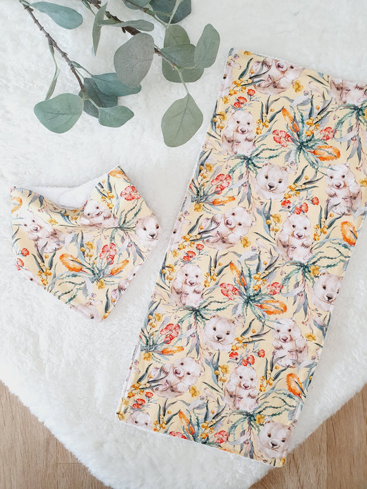 WOMBAT Baby Bib and Burp Cloth Gift Set, Baby Shower Gift, Newborn Gift, Australian Baby Gift