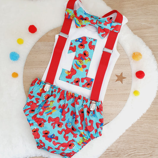ELMO print Boys 1st Birthday Outfit, Size 1