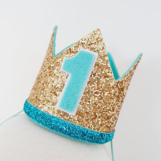 1st Birthday Crown / Party Hat / Headband - GOLD / MINT