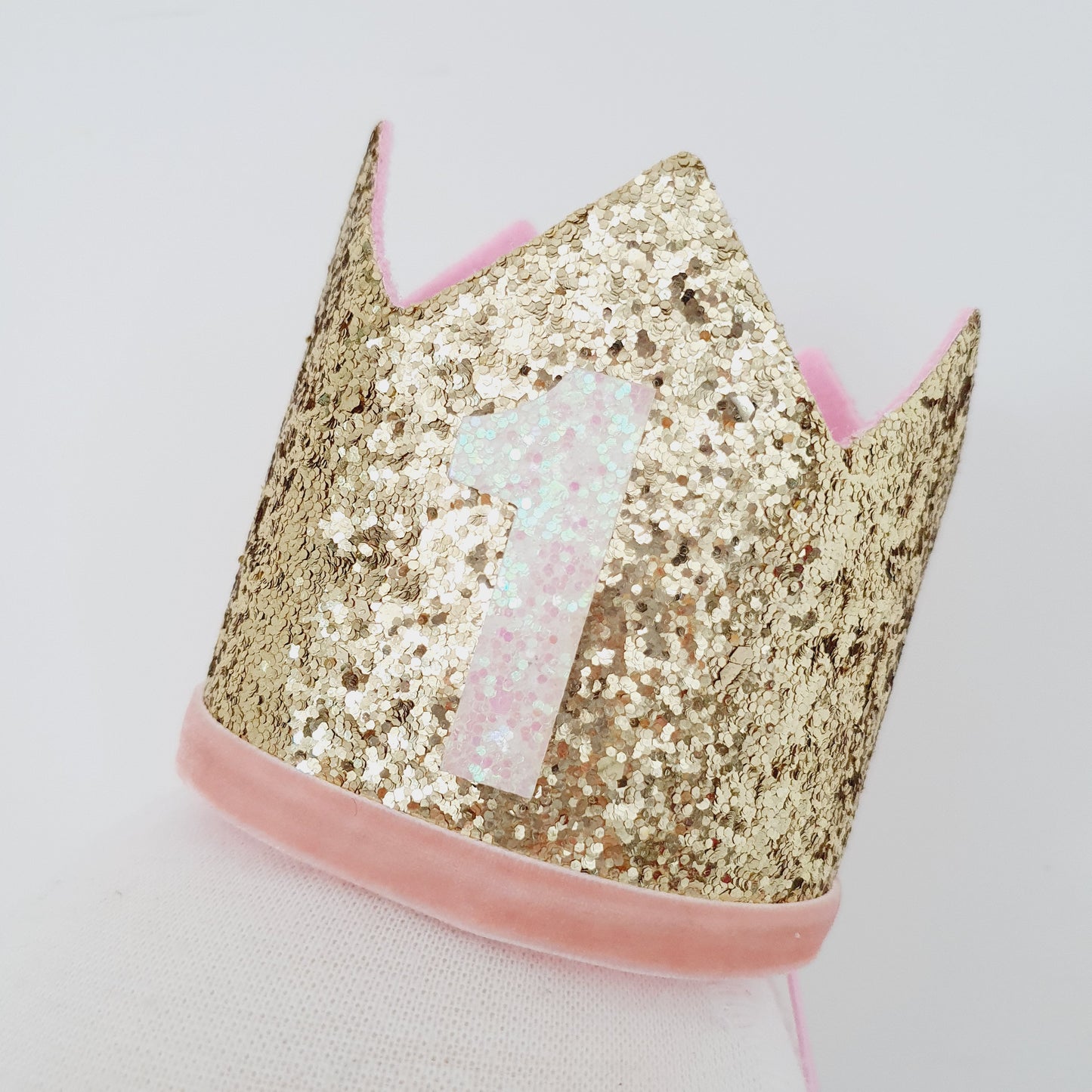 1st Birthday Crown / Party Hat / Headband - PALE PINK / GOLD