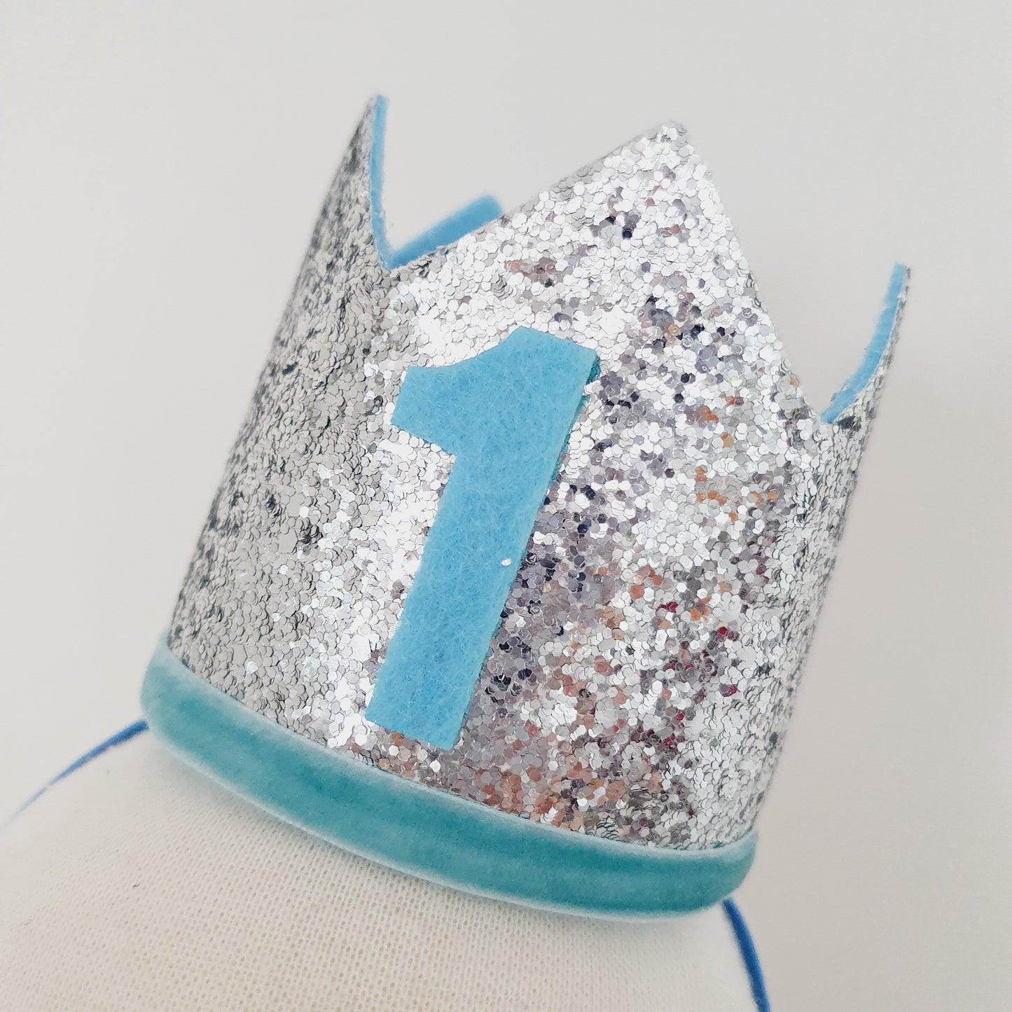 1st Birthday Crown / Party Hat / Headband - SILVER / PALE BLUE