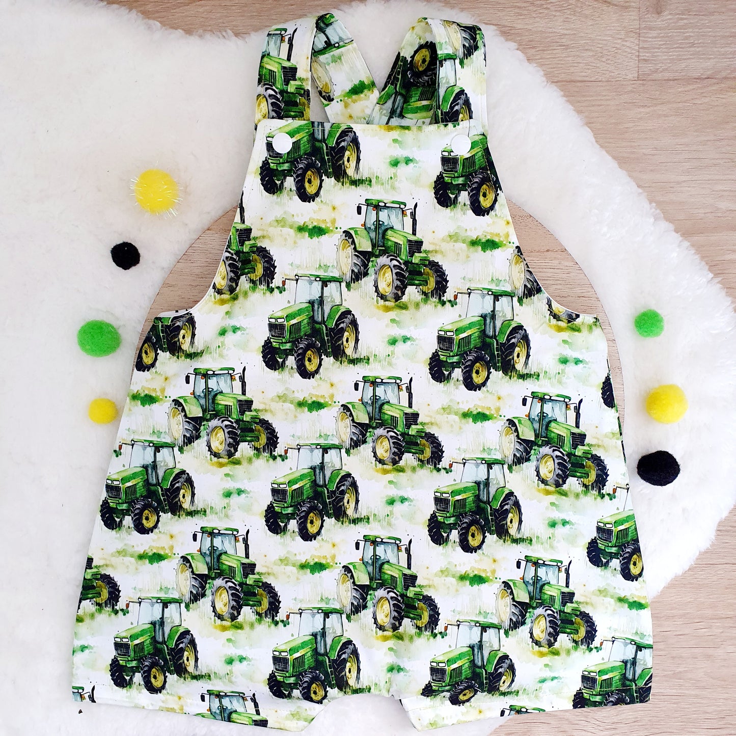 TRACTOR print Overalls, Baby / Toddler Overalls, Short Leg Romper, Size 2