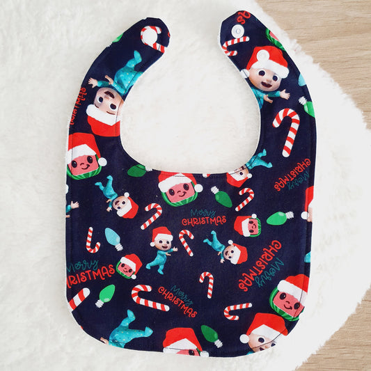 CHRISTMAS COCOMELON print Bib, Handmade Baby Bib, Feeding Bib