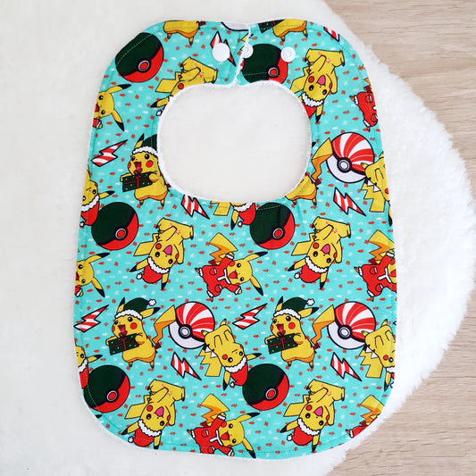 POKEMON CHRISTMAS Feeding Bib - Organic Bamboo Backed, Ultra Absorbent Bib