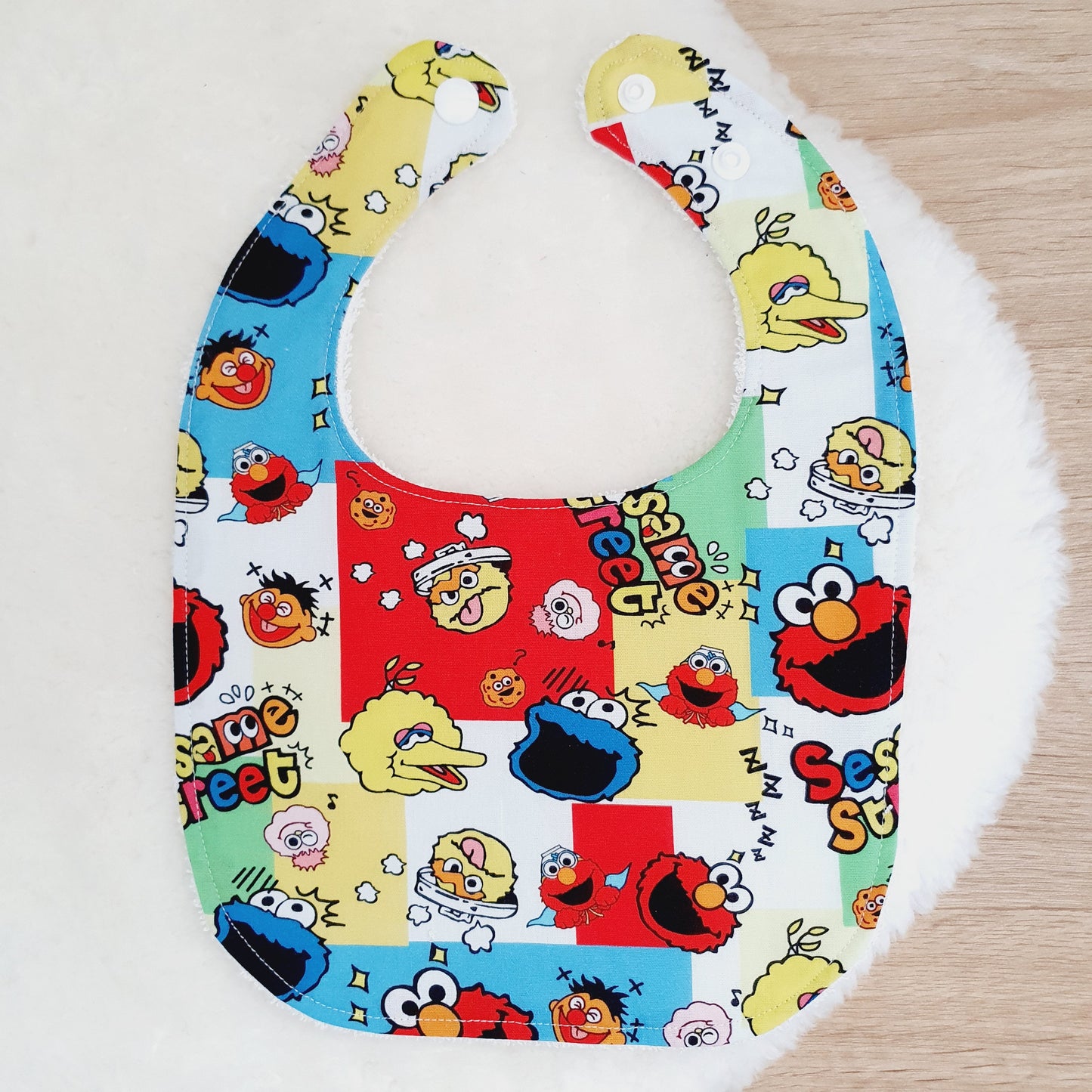 Sesame Street print Bib, Handmade Baby Bib, Feeding Bib