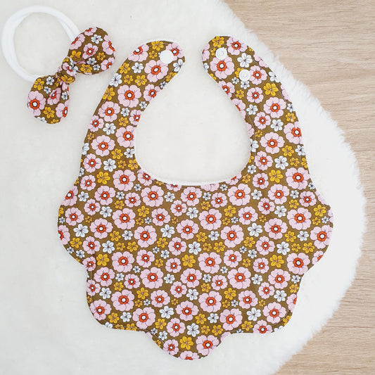 Groovy Handmade Scalloped Baby Bib and Headband Set