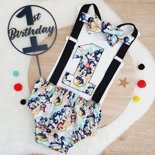 MOUSE print Boys 1st Birthday Outfit, Size 0