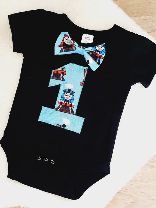 TRAIN Boys 1st Birthday Short Sleeve Bodysuit, Size 1