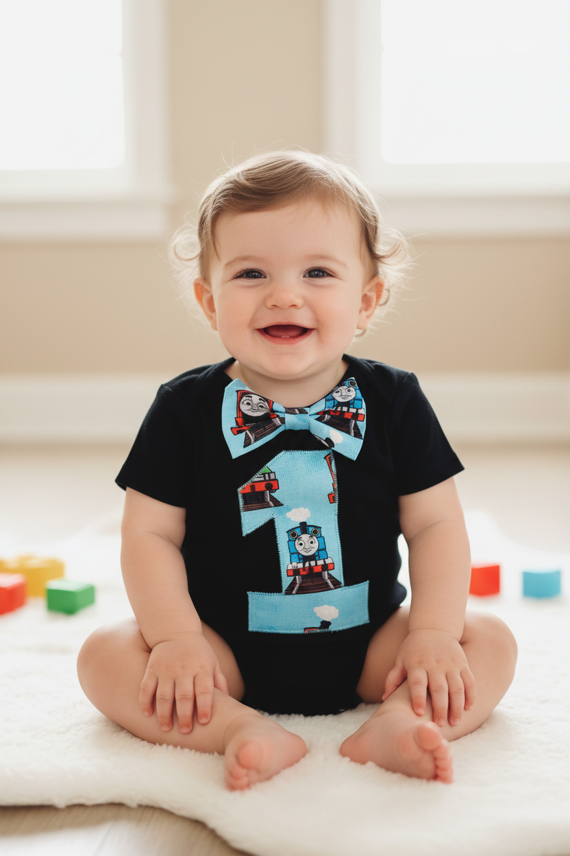 TRAIN Boys 1st Birthday Short Sleeve Bodysuit, Size 1