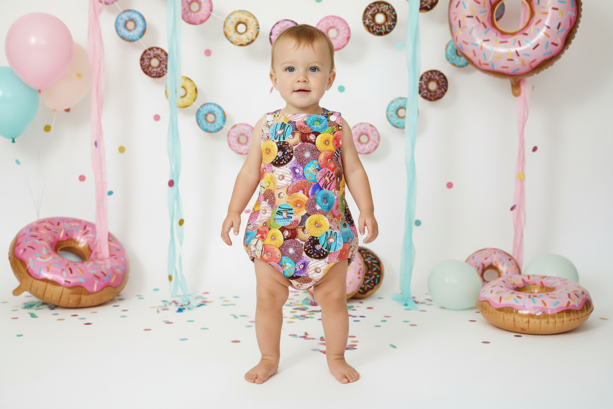 DONUT print Baby Romper, Size 1