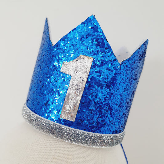 1st Birthday Crown / Party Hat / Headband - BLUE / SILVER