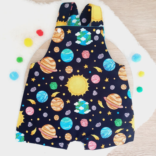 SPACE print Overalls, Baby Overalls, Short Leg Romper, Size 1