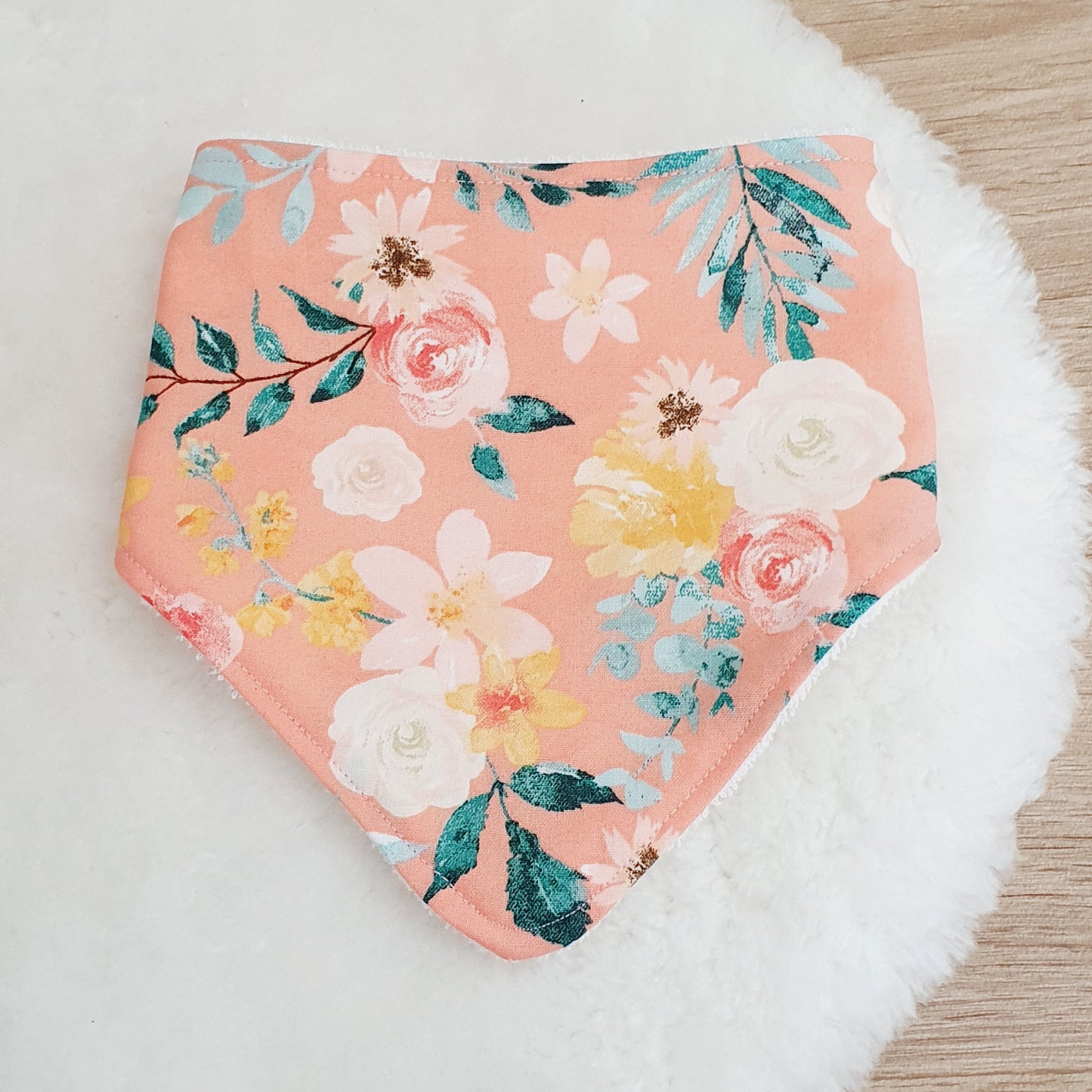 FLORAL ON PEACH Bandana Dribble Bib - Bamboo Backed Ultra Absorbent Bib