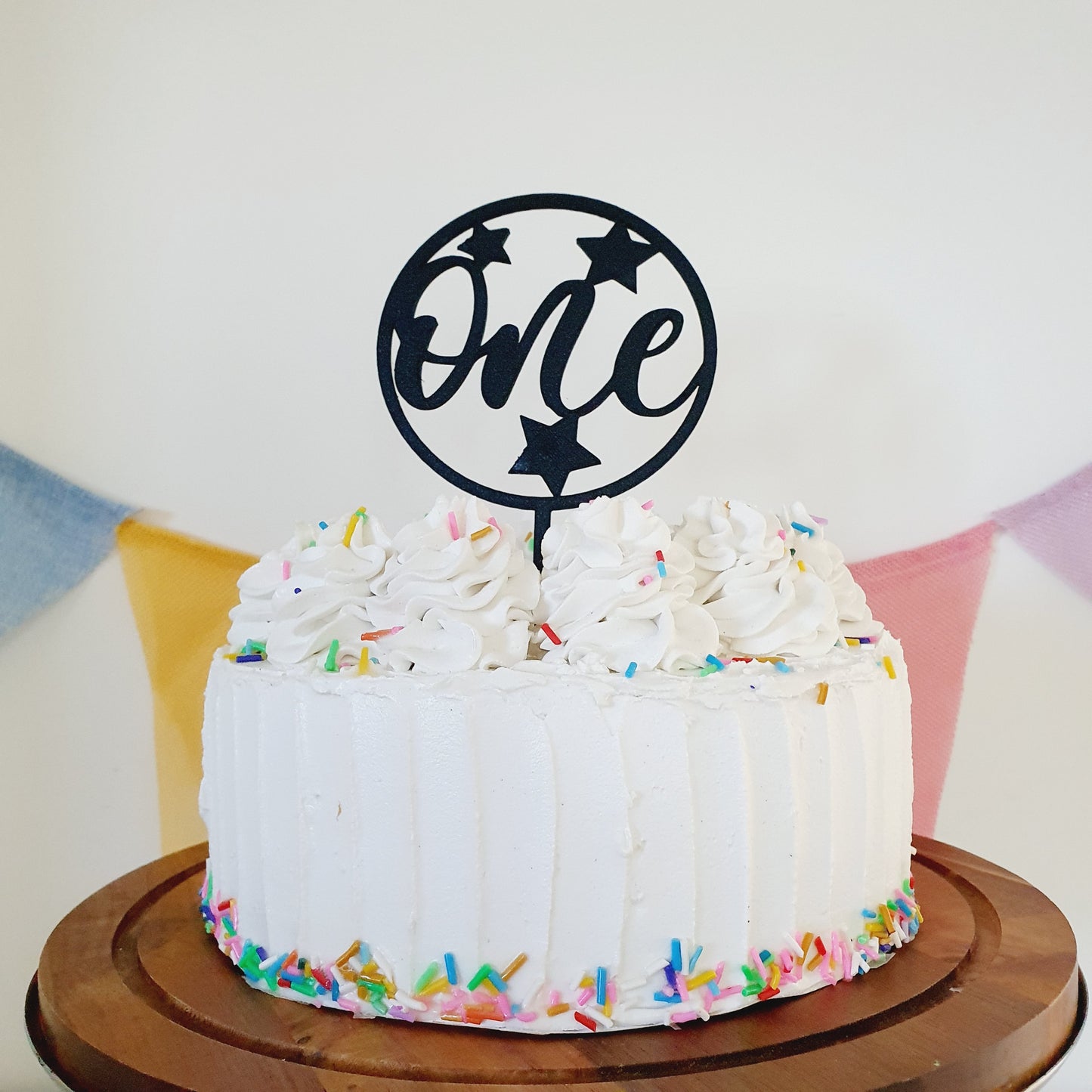 ONE Cake Topper with Stars - Black