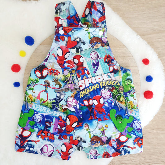 SPIDERMAN print Overalls, Baby Overalls, Short Leg Romper, Size 1