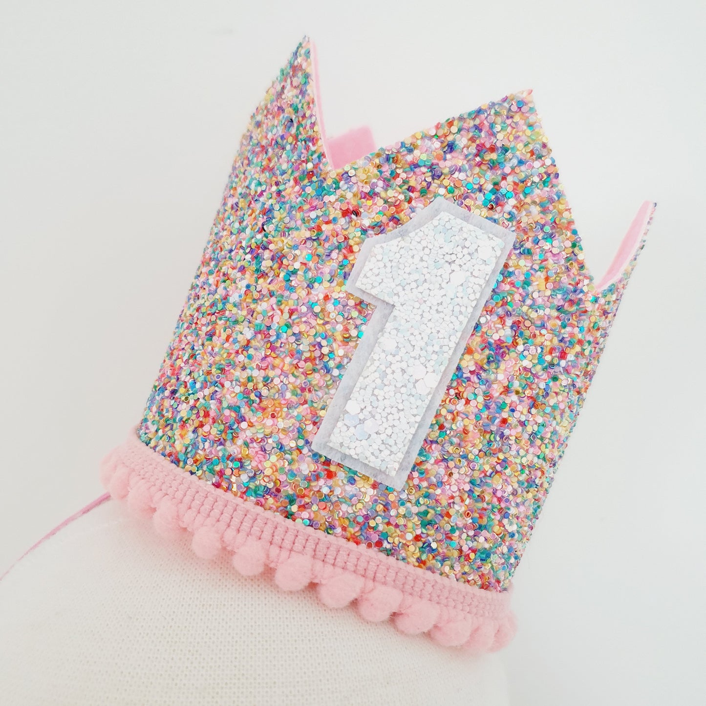 1st Birthday Crown / Party Hat / Headband - RAINBOW GLITTER