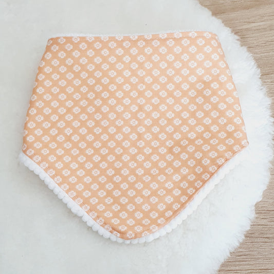 APRICOT Bandana Dribble Bib with Pom Pom Trim - Bamboo Backed Ultra Absorbent Bib