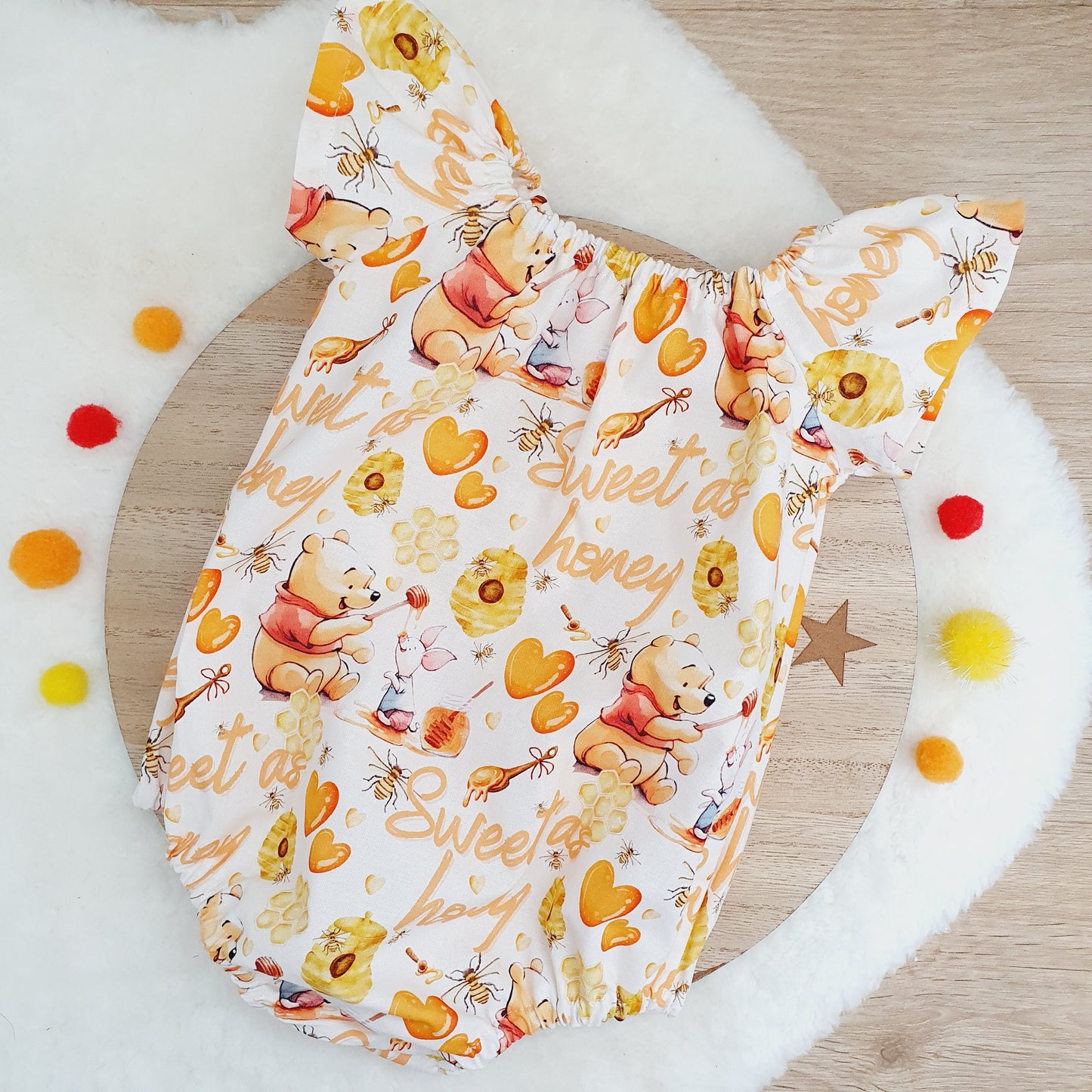 POOH Baby Girl Playsuit, Size 0, 1st Birthday / Cake Smash Outfit