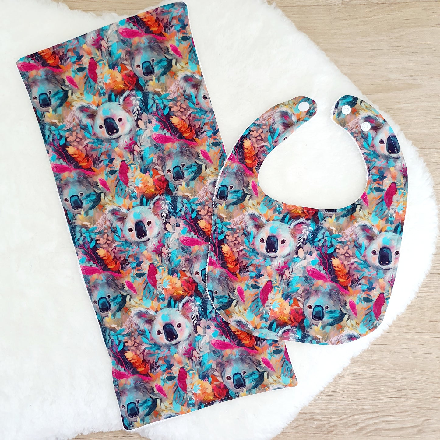 KOALA Baby Bib and Burp Cloth Gift Set, Baby Shower Gift, Newborn Gift, Australian Baby Gift