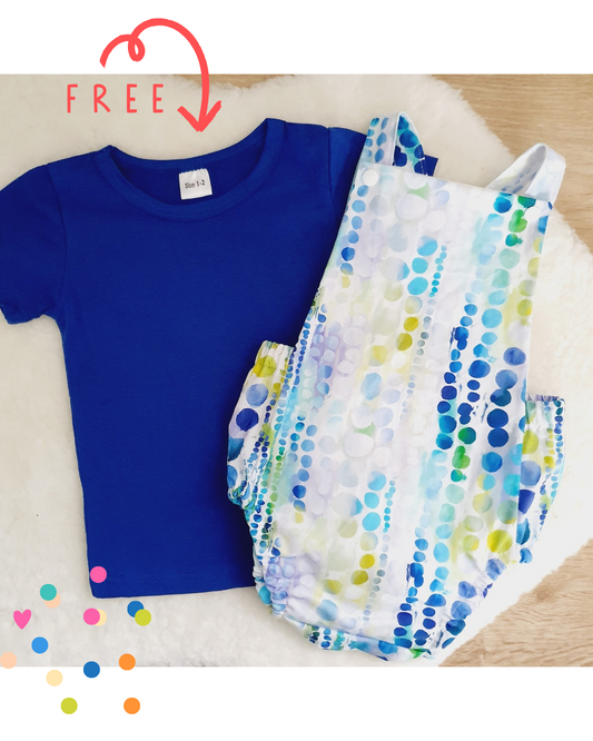 WATERCOLOURS Baby Romper, Size 1 with BONUS Short Sleeve Top