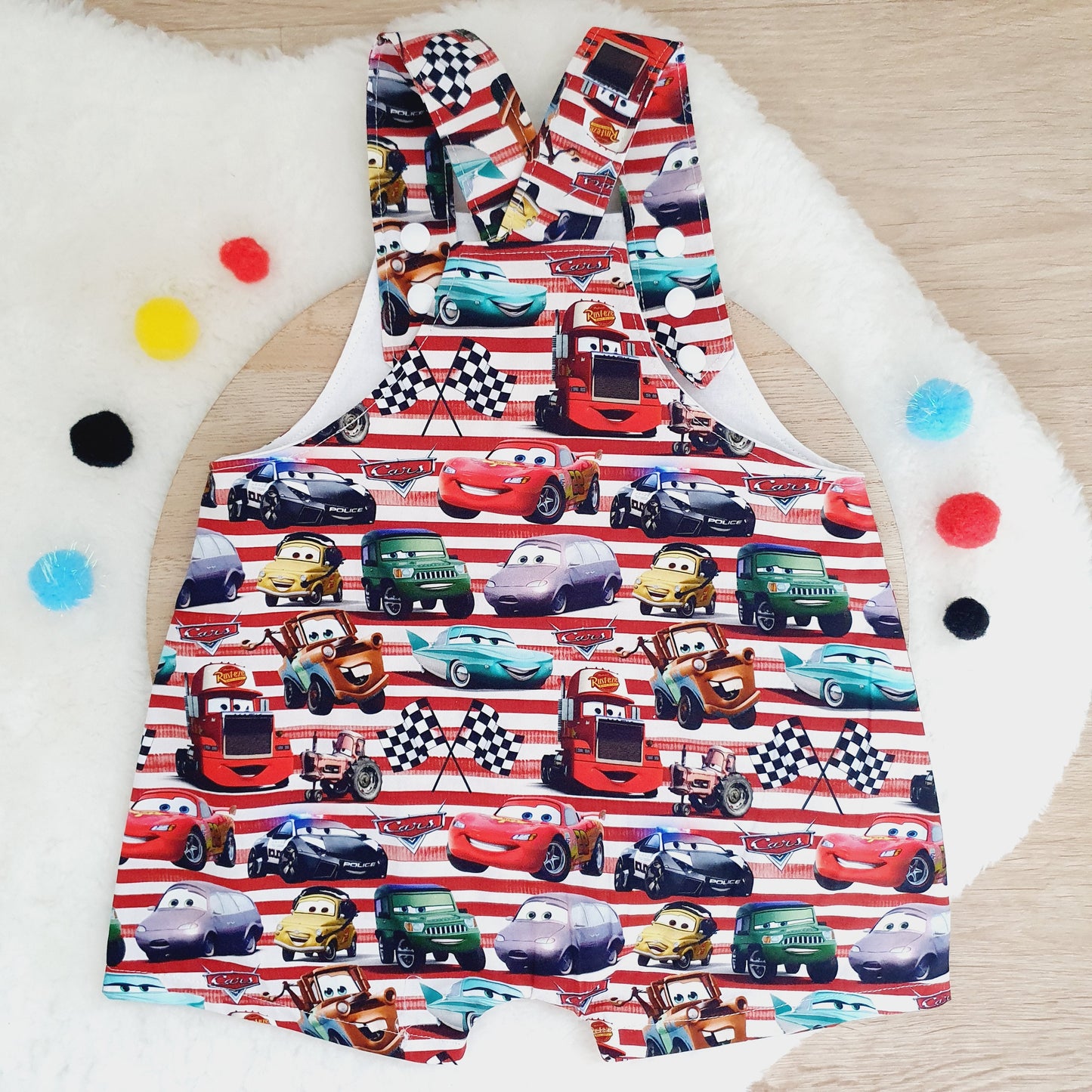 CARS print Overalls, Baby Overalls, Short Leg Romper, Size 1