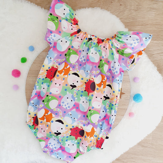 SQUISHMALLOWS print Baby Girl Playsuit, Size 1, 1st Birthday / Cake Smash Outfit