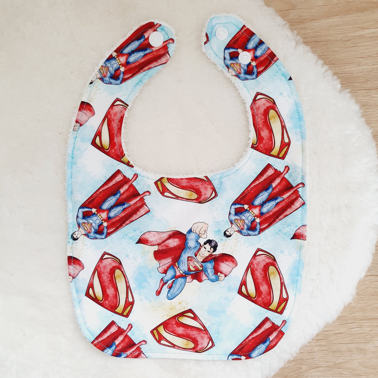 SUPERMAN print Bib, Handmade Baby Bib, Feeding Bib