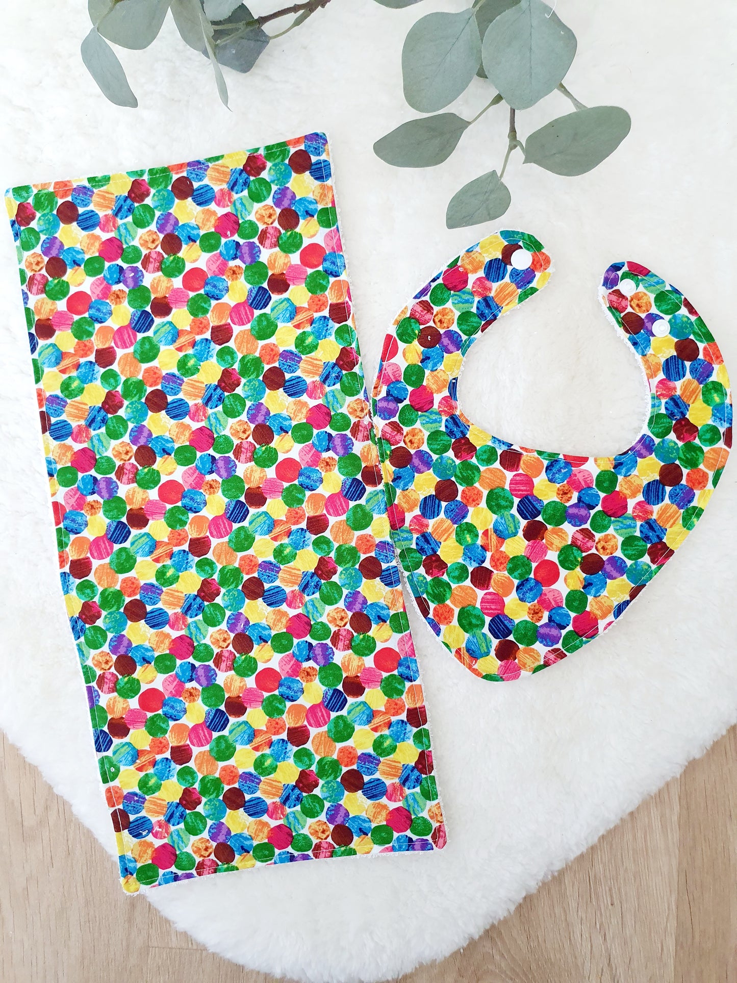CATERPILLAR SPOTS Baby Bib and Burp Cloth Gift Set, Baby Shower Gift, Newborn Gift, Baby Gift