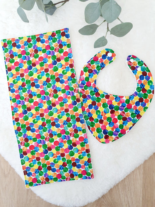 CATERPILLAR SPOTS Baby Bib and Burp Cloth Gift Set, Baby Shower Gift, Newborn Gift, Baby Gift