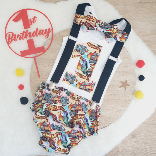 HOT WHEELS print Boys 1st Birthday Outfit, Size 0