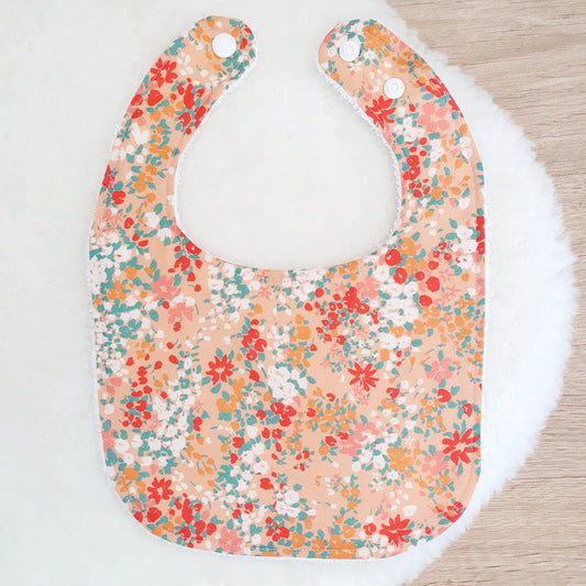 Peach Floral Floral Bib, Handmade Baby Bib, Feeding Bib