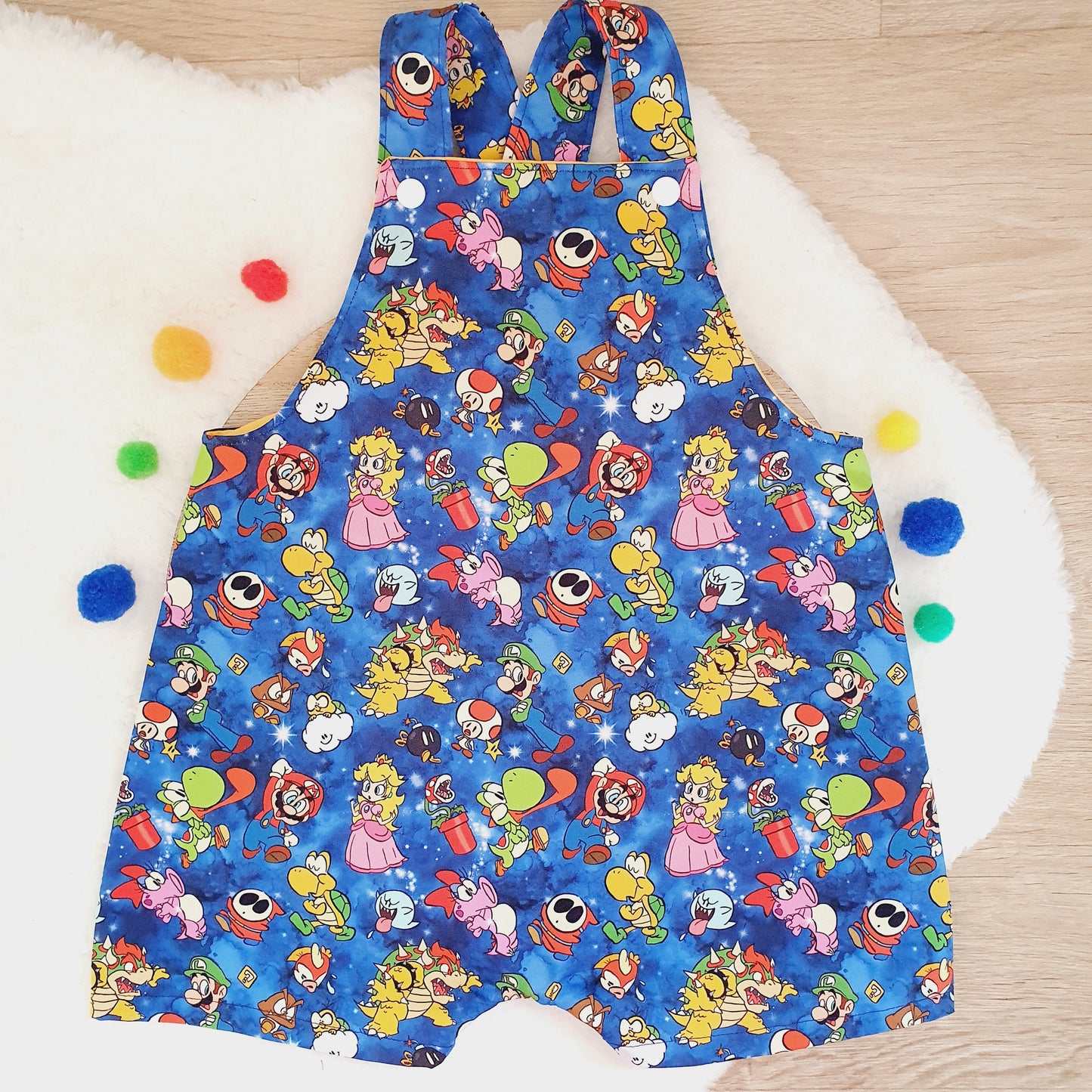 MARIO print Overalls, Baby / Toddler Overalls, Short Leg Romper, Size 2
